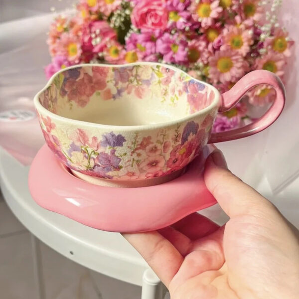 خرید لته خوری با نلبکی طرح گل بهار